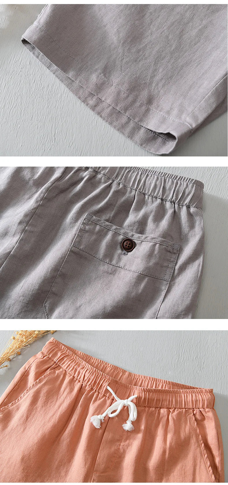 Summer New Simple 100% Linen Shorts for Men Clothing Solid Color Streetwear Men Pants B8103