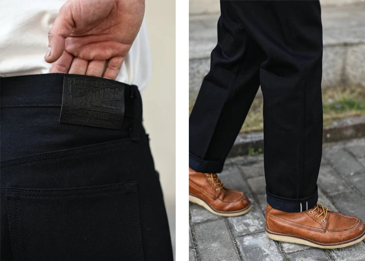 Sauce Zhan SZ6601-BL Mens Jeans Black Jeans Double-sided Dyeing Sanforized Selvedge Denim Jeans  16 Oz Regular Fit