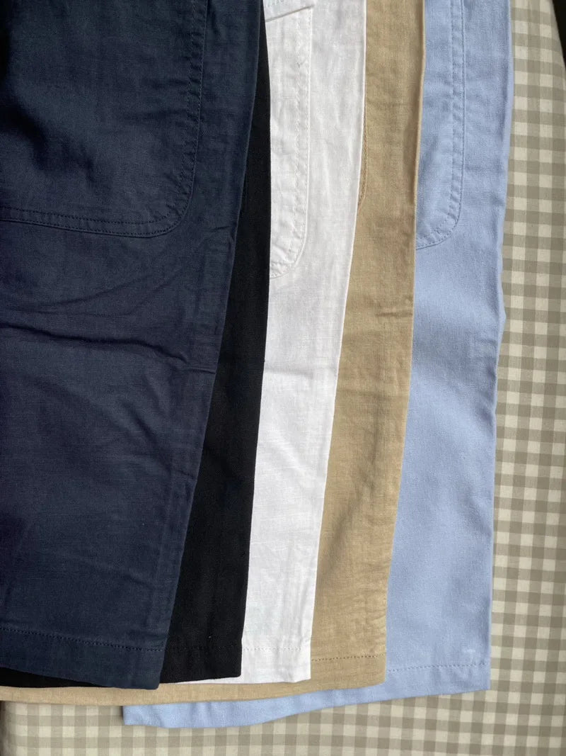 Designer new linen shorts men casual beach short men brand wild leisure solid Cargo shorts for men bermuda masculina bermudas