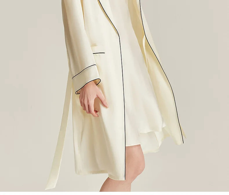BirdTree 6A 19MM 100%Real Silk Satin Night Robe, Women Notched Neck Sash, Elegant Simple Pajama Robe, 2024 Spring Fall P469122QM