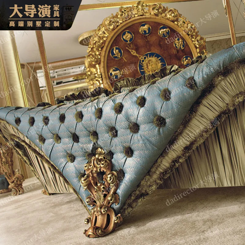 European style solid wood carved gold foil sofa, palace French luxury fabric sofa, villa living room furniture customization
