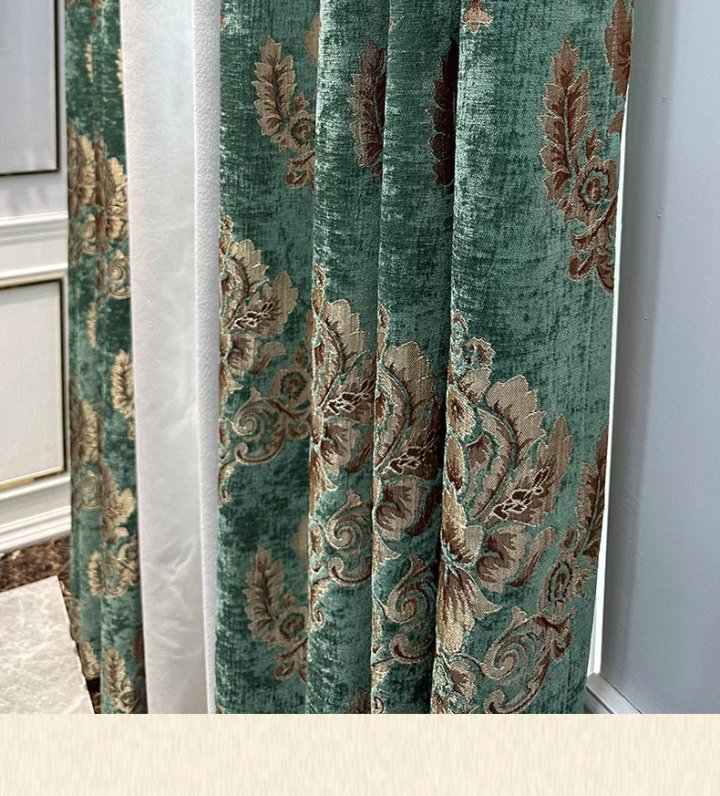 Red Gilded Jacquard Thickened Chenille Patched Curtains for Living Room Bedroom French Window Villa Customization Valance