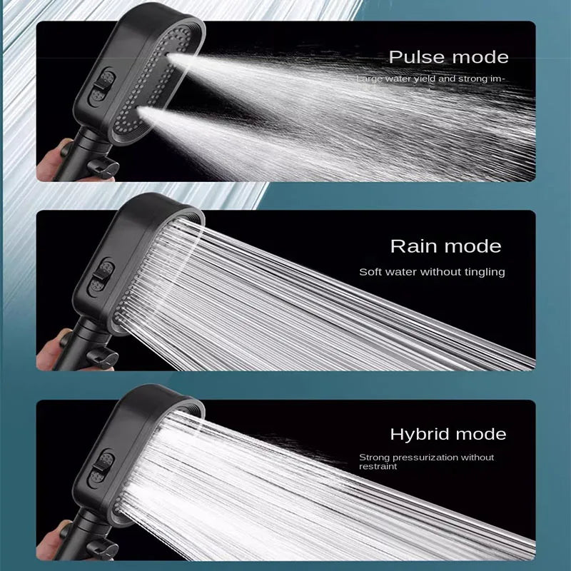High Pressure Shower Head 3 Modes Adjustable Showerheads with Hose Water Saving One-Key Stop Spray Nozzle Bathroom Accessories