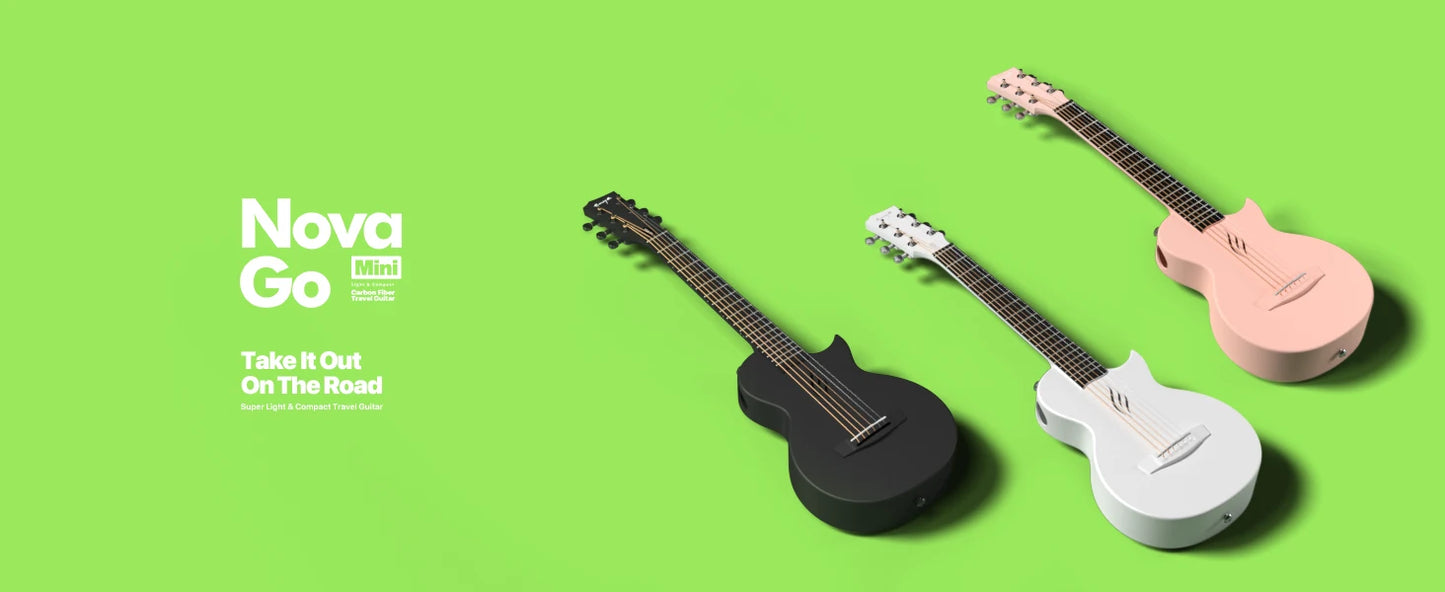 Enya Nova Go Mini Carbon Fiber Acoustic Guitar 1/4 Size Travel Acustica Guitarra w/Beginner Kids Starter Bundle Kit of Thickened