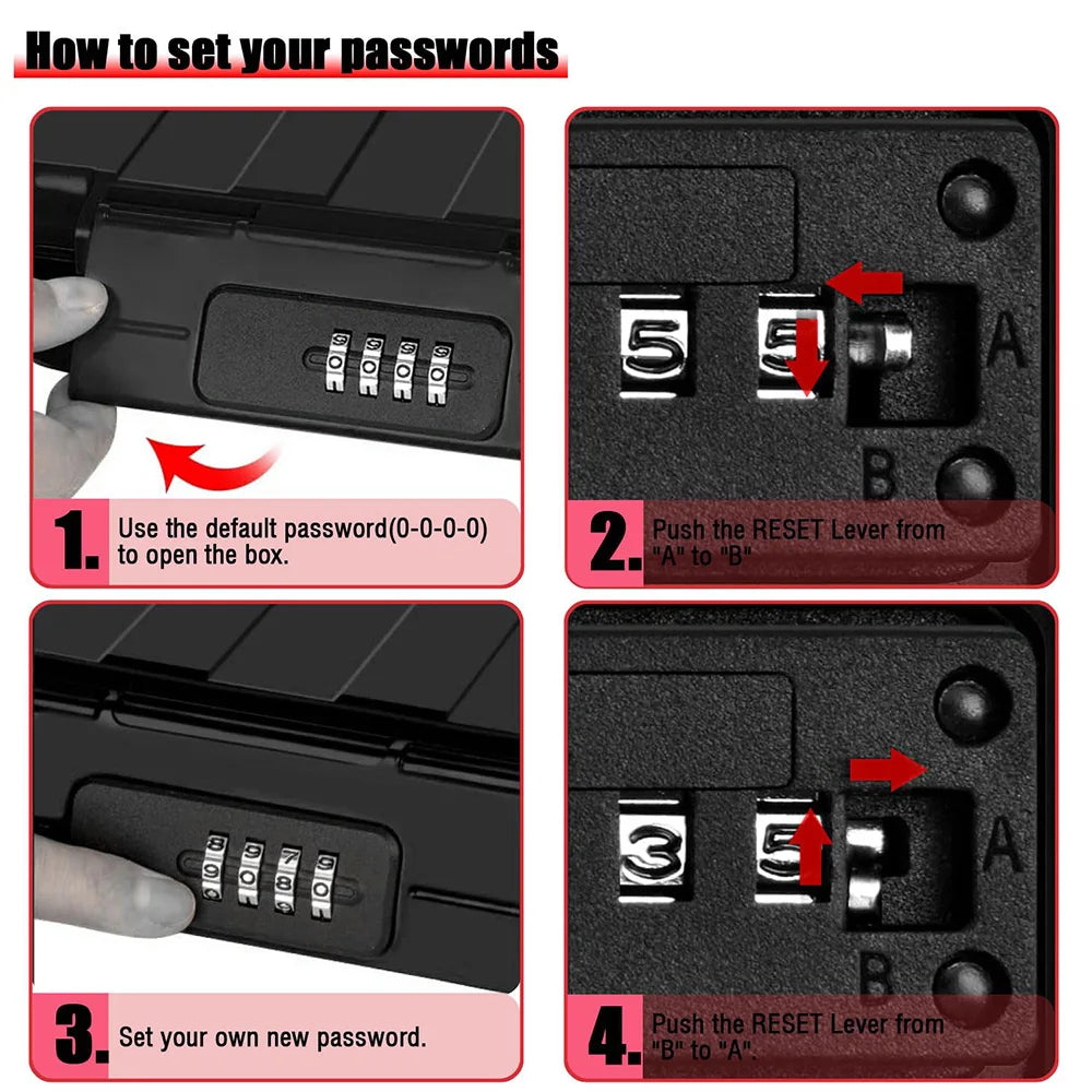Portable Safe Box Travel Safe Box Large Capacity Security Lockbox Code Waterproof Key Lock Box with Removable Cable Handle