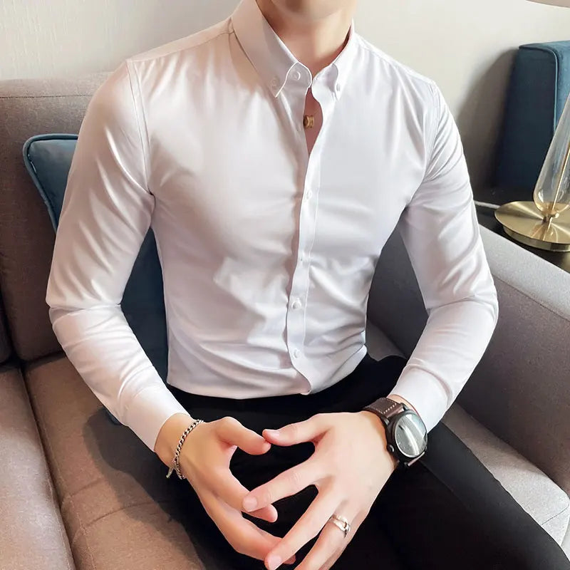 Camisas De Hombre Korean Luxury Clothing Long Sleeve Shirts For Men All Match Slim Fit Formal Men's Social Shirt Dress Big Size