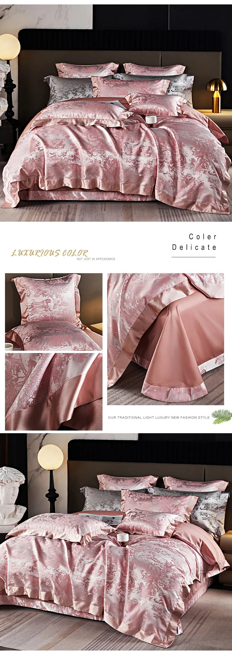 Luxury Golden Brocade Jacquard Cotton Bedding Set Duvet Cover Linen Fitted Sheet Pillowcases Home Textile