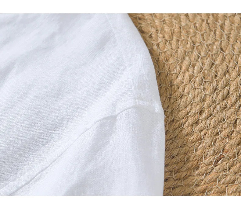 Summer New 100% Linen Short Sleeve T Shirt for Men Casual Thin Solid Color Slim Men Clothing BL998