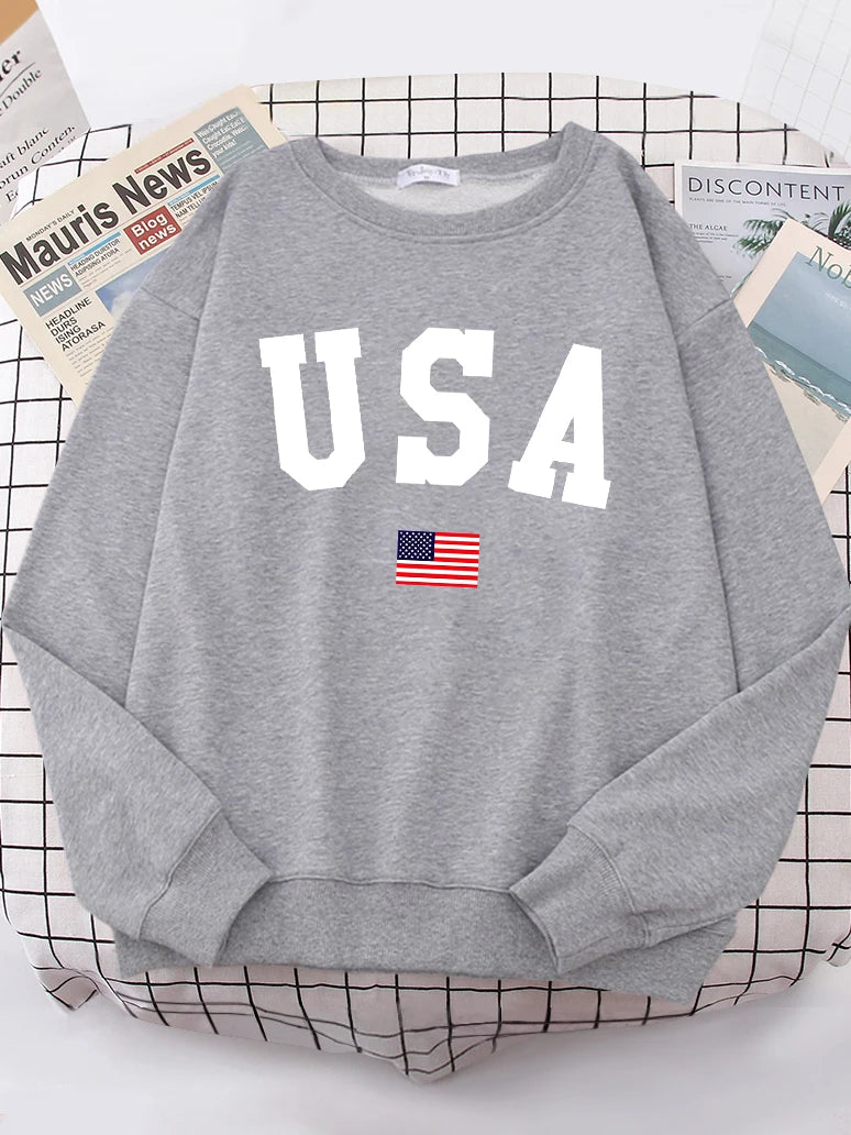 Usa American Flag Patriotic Street Hoody Women simple Oversize Sweatshirt Street All-match Clothing Hipster S-XXL Female Tops