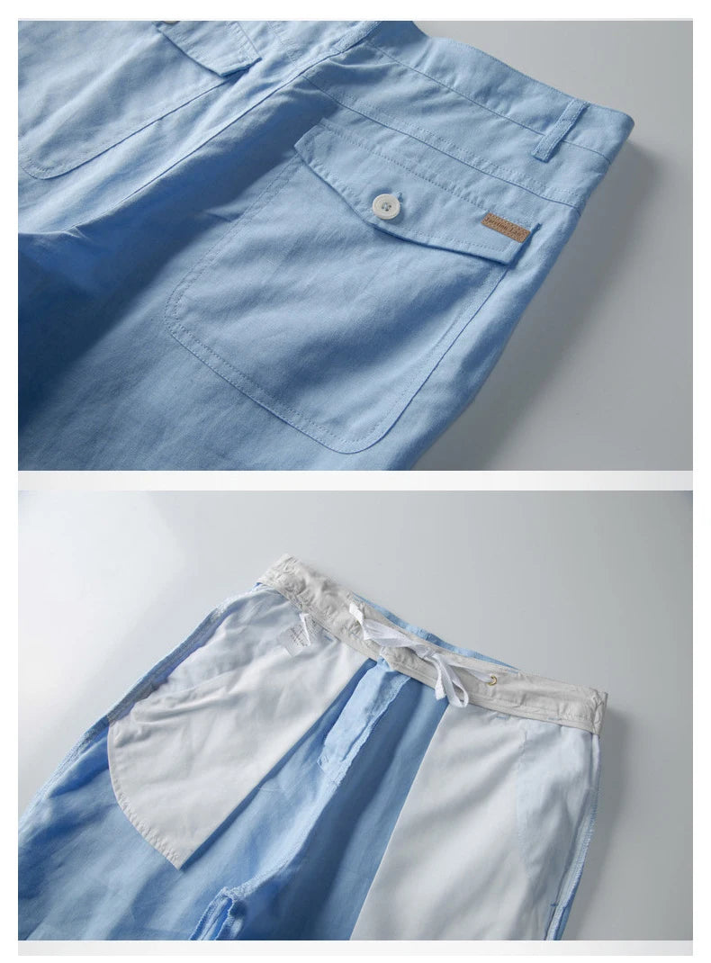 Summer Fashion Men Cotton Linen Shorts Beach Holiday Solid Color Fresh China Style Thin Casual Loose Half Length Straight Pants
