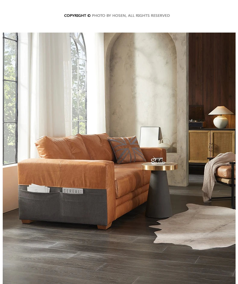 YY Post-Modern Simple Retro Oil Wax Skin Full Leather Sofa Living Room Sofa