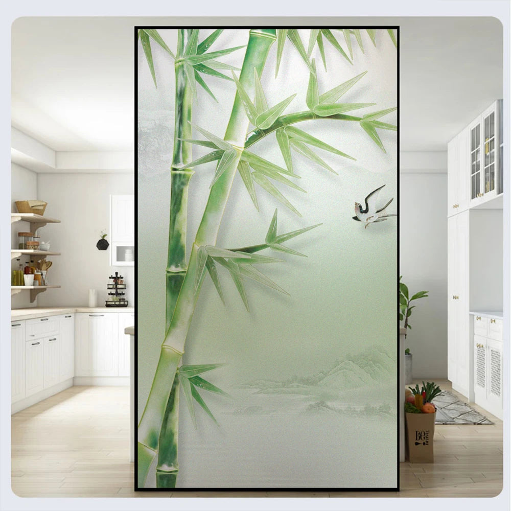 Window Privacy Film UV Blocking Heat Control Window Covering Static Cling Bamboo Pattern Window Sticker for Decoration