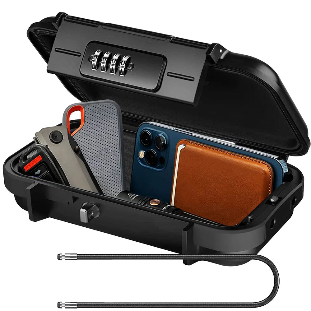 Portable Safe Box Travel Safe Box Large Capacity Security Lockbox Code Waterproof Key Lock Box with Removable Cable Handle