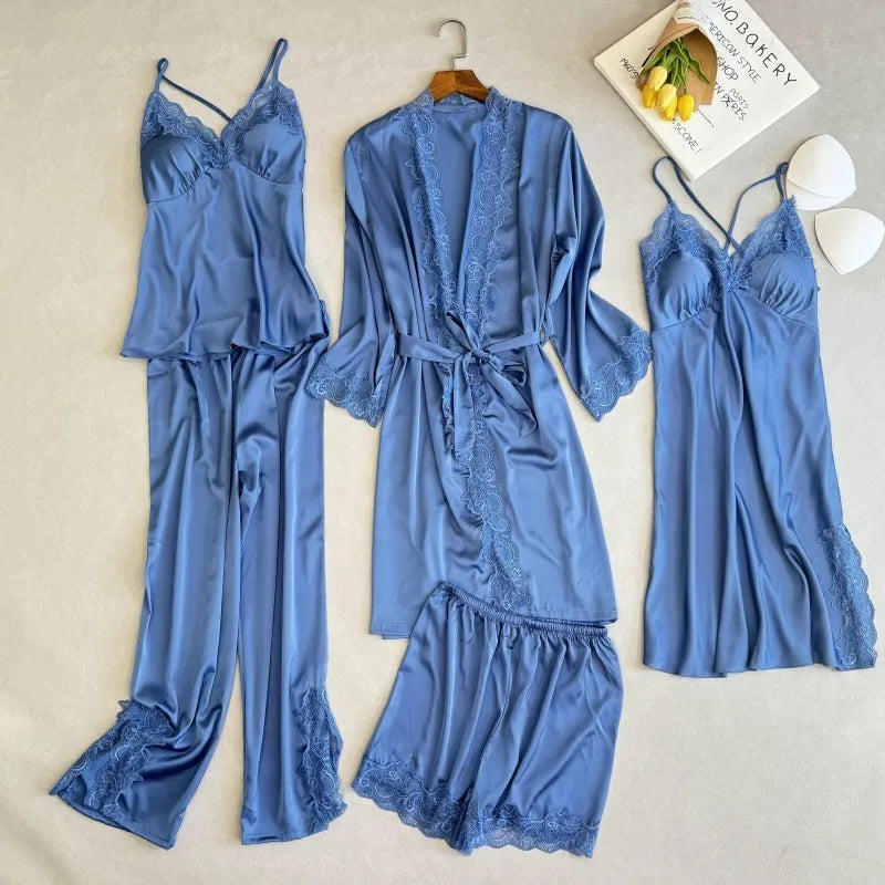 Wedding Bridesmaid Team Pajamas Set Lace Patchwork Home Clothes Ice Silk Pyjamas Suit Women Sleepwear Sexy Cami Top&pants