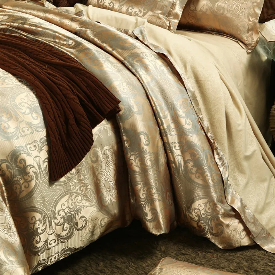 2/3PCS Luxury Jacquard Bedding Set King  Size Duvet Cover Flower Golden High Quality  with 2 Pillowcase（single 1 Pillowcase）