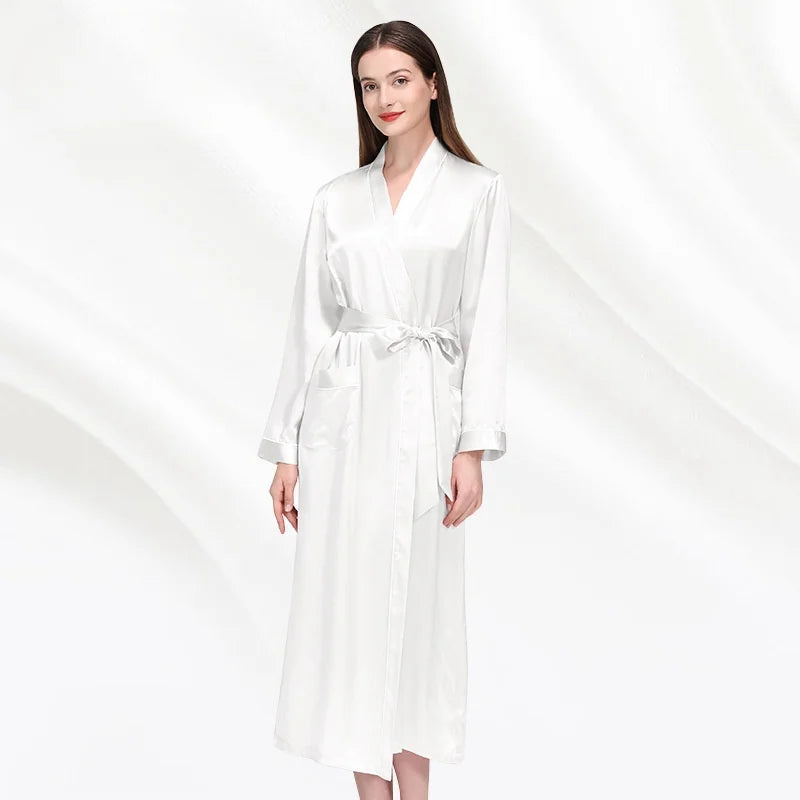 19Momme 100% Mulberry Silk Bridal Robe Soft Night Gown Belt Long Sleeve Luxury Dressing Gown Wedding Bathrobes Pure Silk Robe