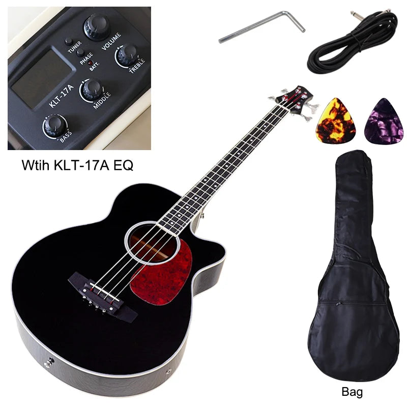 Acoustic Electric Bass Guitar 4 String High Gloss Acoustic Bass 43 Inch Natural Color Black Color Cutaway Bass Guitar with EQ