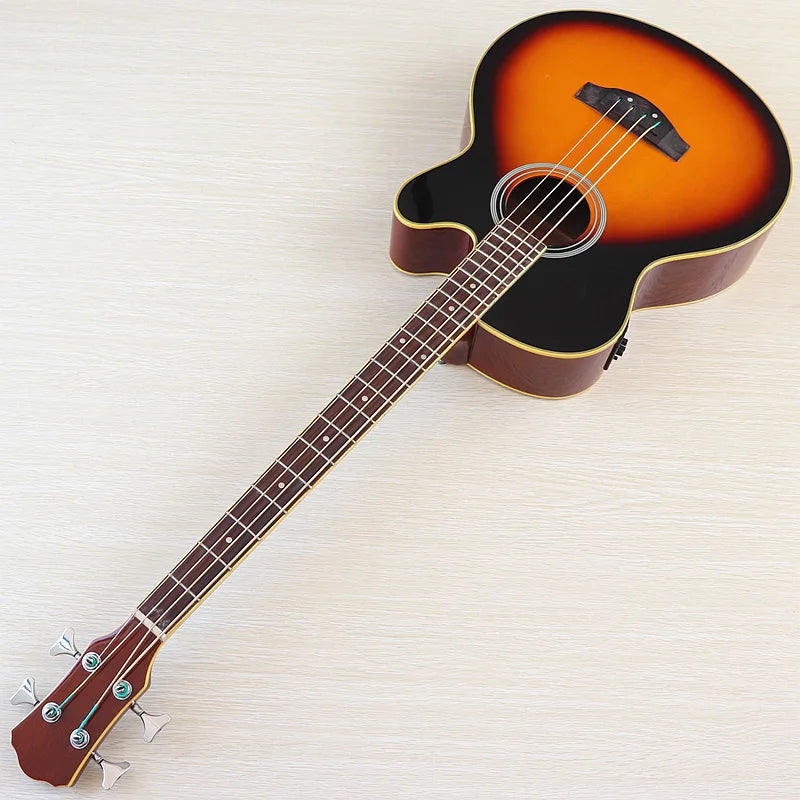 Acoustic Electric Bass Guitar 4 String High Gloss Acoustic Bass 43 Inch Natural Color Black Color Cutaway Bass Guitar with EQ