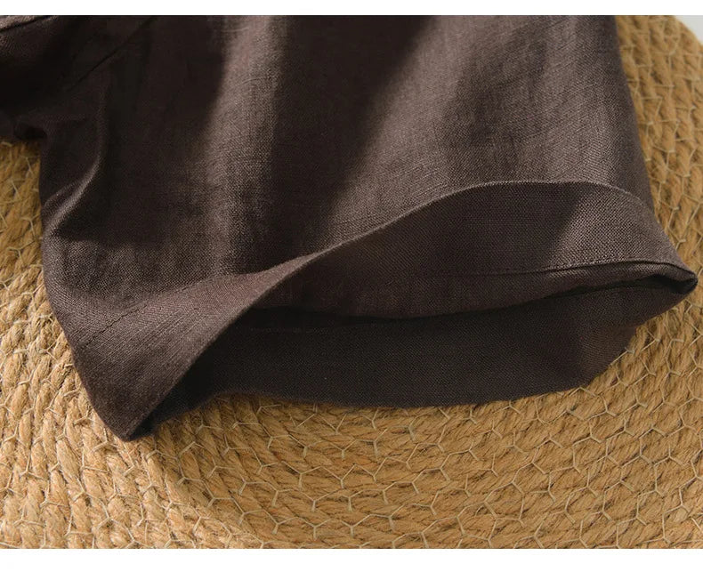 Summer New 100% Linen Short Sleeve T Shirt for Men Casual Thin Solid Color Slim Men Clothing BL998