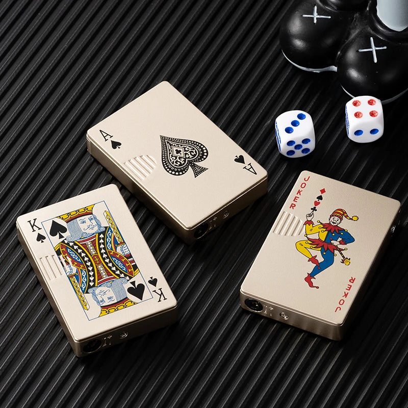 Dropshipping Link Metal Playing Card Jet Lighter Green Flame Poker Lighter Jet Torch Butane Metal Windproof Lighter Men's Gift