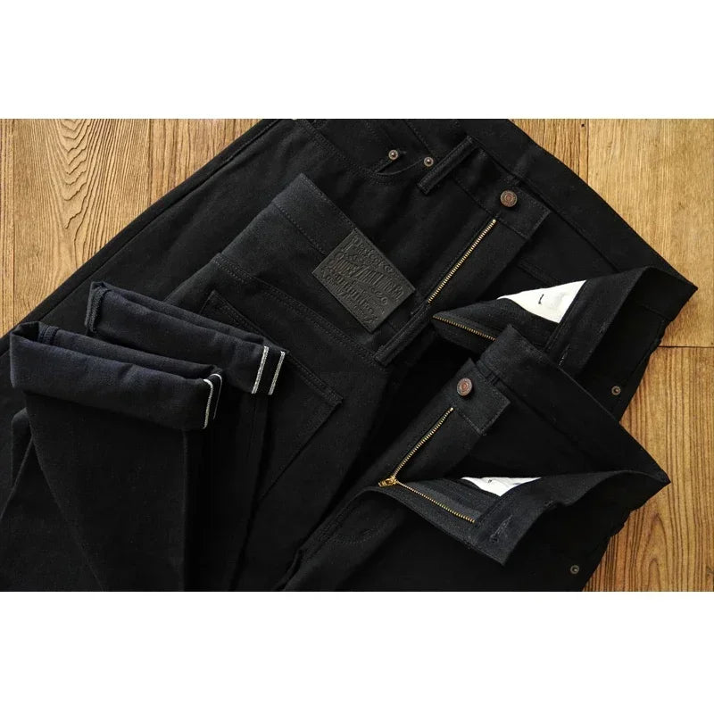 Sauce Zhan SZ6601-BL Mens Jeans Black Jeans Double-sided Dyeing Sanforized Selvedge Denim Jeans  16 Oz Regular Fit