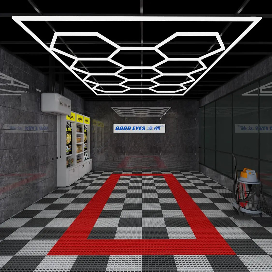 2.41*3.5M with Outline Hexagon Led Garage Lamp Inspection Hexagon Panel Light for Ceiling Wall Detailing Studio Poshing Workshop