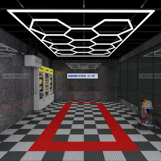 2.41*3.5M with Outline Hexagon Led Garage Lamp Inspection Hexagon Panel Light for Ceiling Wall Detailing Studio Poshing Workshop