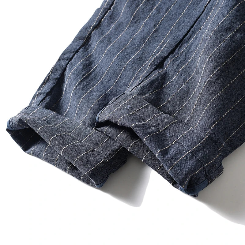 Cotton and Linen Comfortable Men's Fashion Trend Summer Pure Straight Stripe Thin Breathable Solid Color Loose Casual Pants