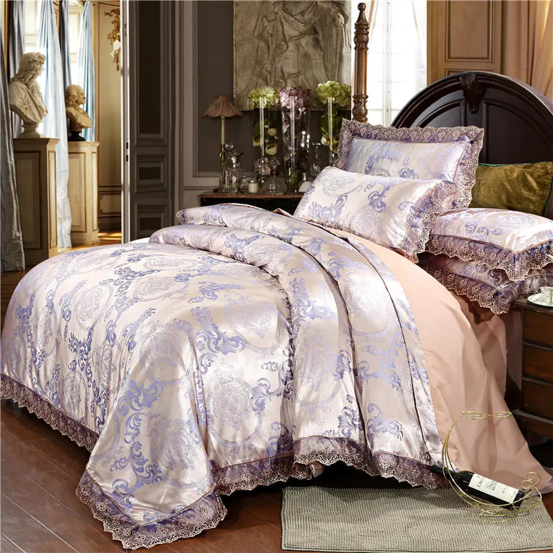 Nordic Satin Jacquard Duvet Cover Set Luxury Flower Bedding Set Adlut Quilt Cover Pillowcases Sheet Twin Queen King Home Texiles