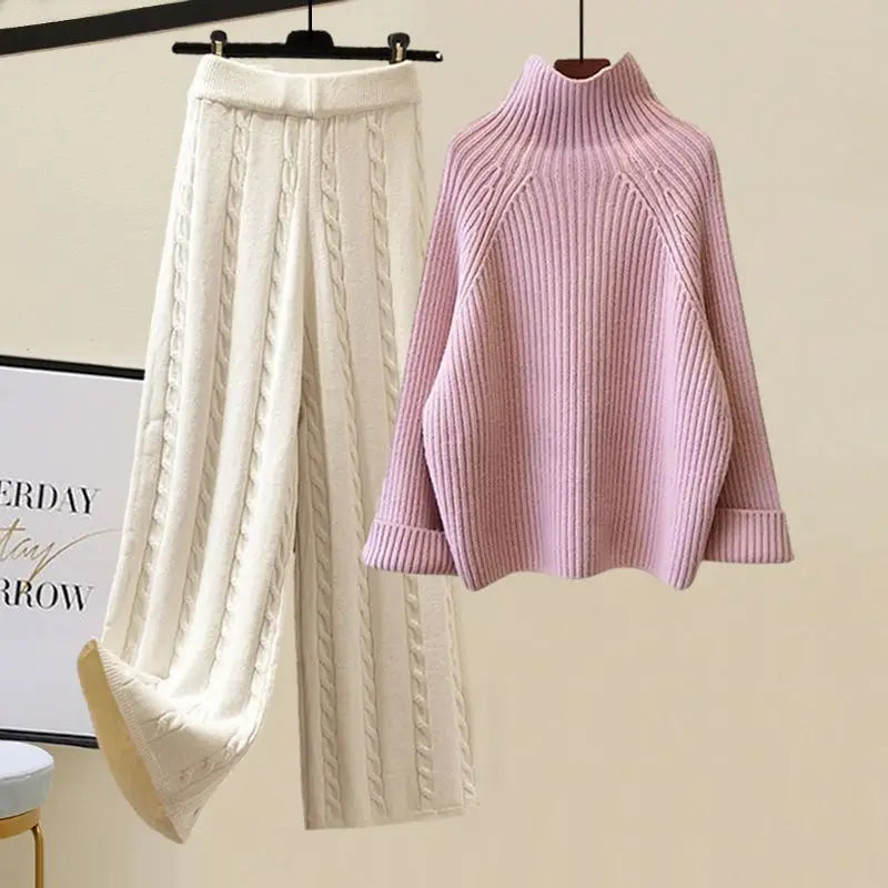 Arge Size Women's Autumn and Winter Set 2024 New Cotton Vest Knitted Sweater Versatile Wide Leg Pants Three Piece Set Pant Sets