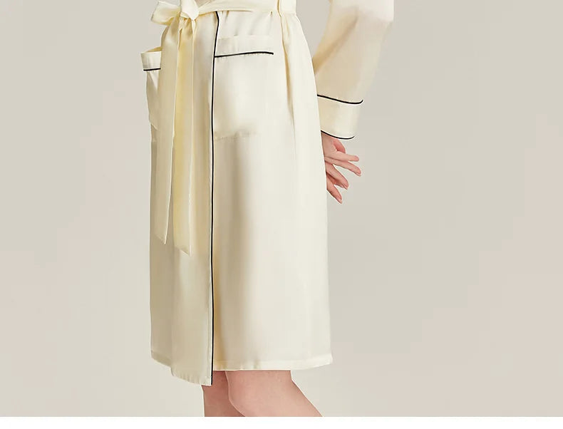 BirdTree 6A 19MM 100%Real Silk Satin Night Robe, Women Notched Neck Sash, Elegant Simple Pajama Robe, 2024 Spring Fall P469122QM