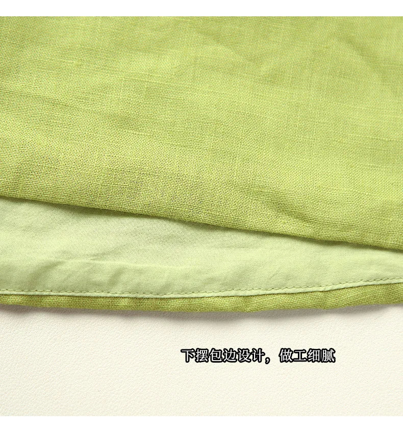 100% Linen White Crop Top 2024 Summer Vintage Square Collar Sleeveless Streetwear Green Top Fashion Clothing