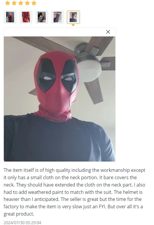 Marvel Deadpool Mask with 3D Screen Printed Fabric & 1 Pair of Magnetic Normal Eyes Halloween Cosplay Costume for Birthday Gift