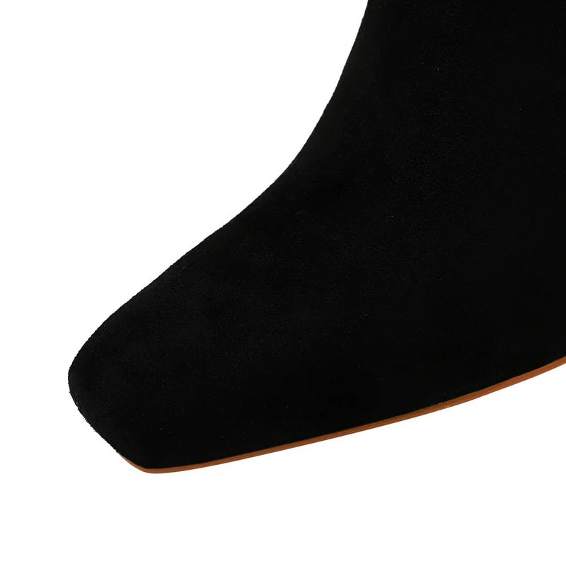 Women Ankle Length Flock Boots Fashion Square Toe High Heel Shoes Winter Ankle Boots Ladies Shoes 298-2