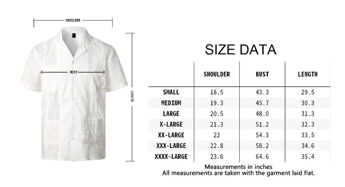 Men's Short Sleeve Cuban Guayabera Shirt Button Up Lapel Collar Embroidery Shirts Mexican Caribbean Style Beach Wedding Shirt