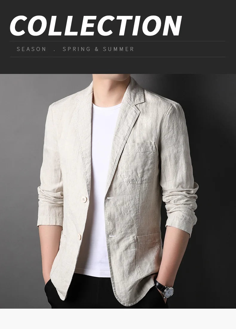 Spring Summer 2024 new high-quality men's fashion handsome linen suit Thin men's coat fabric composition 100% linen  blazer