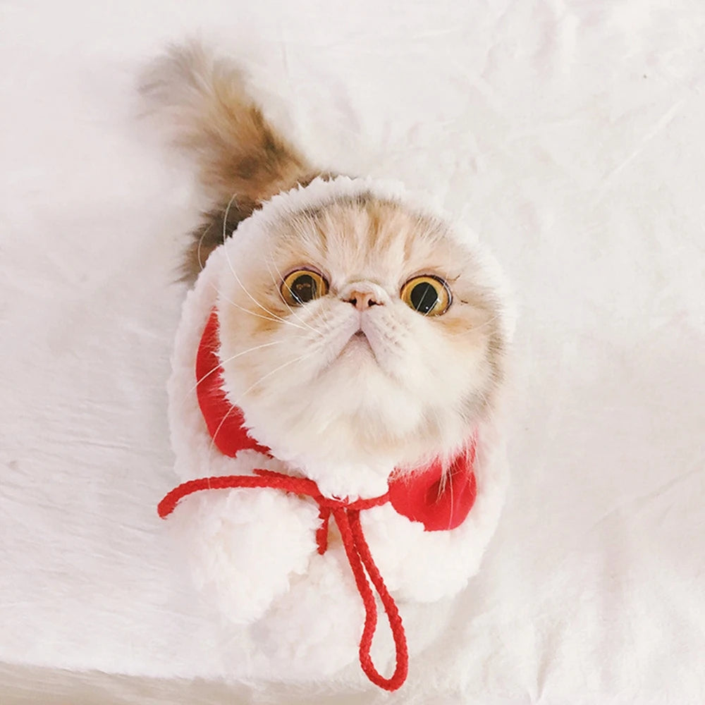 Winter Cat Costume Santa Cosplay Funny Transformed Cat Dog Pet Christmas Cape Dress Up Clothes Red Scarf Cloak Props Decoration