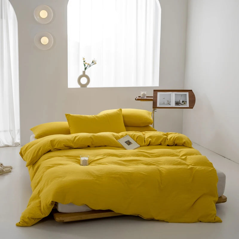 Japanese Washed Cotton Soft Bedding Set Duvet Cover with Pillowcases Bedclothes Comforter covers Sets Solid color Home Textile
