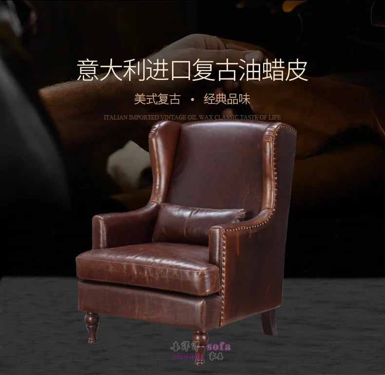 YY Single Leather Small Leather Living Room Nordic First Layer Cowhide Wingback Chair Leather