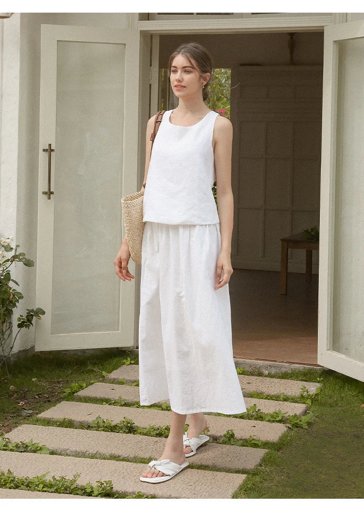 100% Linen Top Women Casual Solid Back Cross Patchwork Tank Top Summer Tops Haut Femme Women'S Clothing Offer Free Shipping