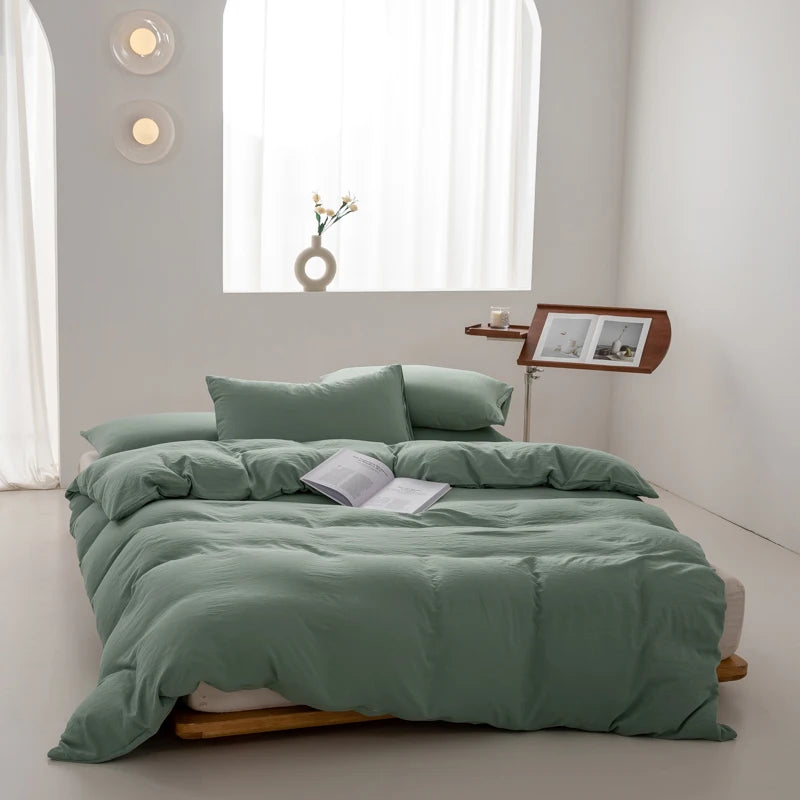 Japanese Washed Cotton Soft Bedding Set Duvet Cover with Pillowcases Bedclothes Comforter covers Sets Solid color Home Textile
