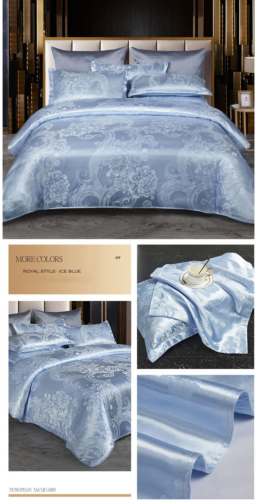 WASART Satin rayon jacquard white duvet cover couple 2 people double bed quilt cover bedding set queen king size comforter set