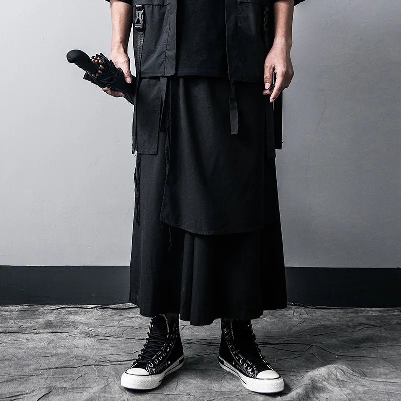 Japanese Traditional Black Kimono Cardigan Diablo Samurai Ninja Cosplay Suit Chinese Hanfu Style Coat Streetwear Top and pants