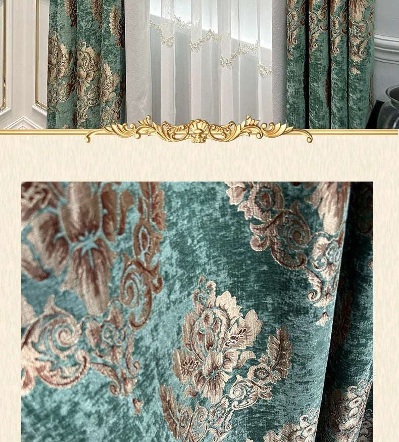 Red Gilded Jacquard Thickened Chenille Patched Curtains for Living Room Bedroom French Window Villa Customization Valance