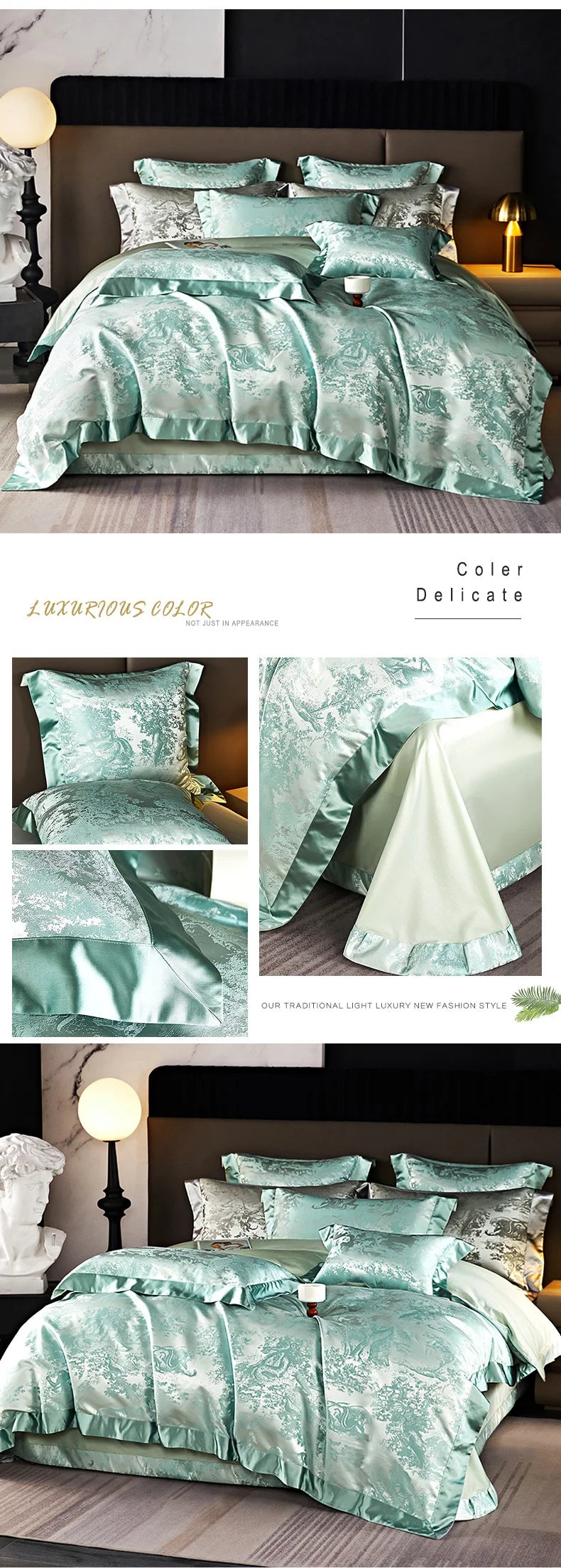 Luxury Golden Brocade Jacquard Cotton Bedding Set Duvet Cover Linen Fitted Sheet Pillowcases Home Textile
