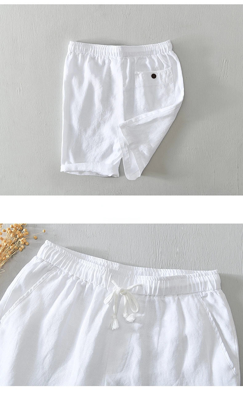 Summer New Simple 100% Linen Shorts for Men Clothing Solid Color Streetwear Men Pants B8103