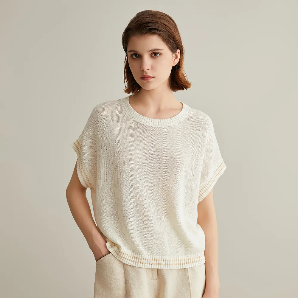 BC656 Western Style Luxury Brand Women's Clothing Summer Sequin Ladies Knitted Pullover 100% Linen Sweaters For Women