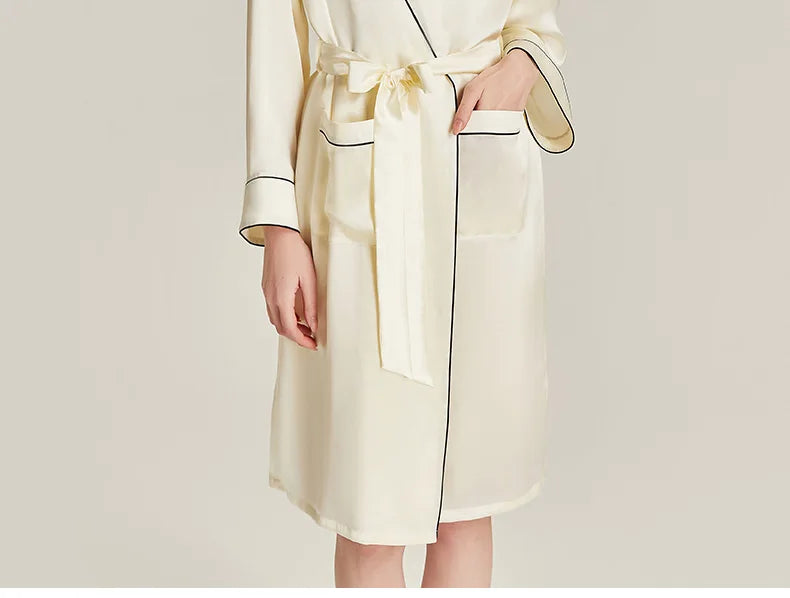 BirdTree 6A 19MM 100%Real Silk Satin Night Robe, Women Notched Neck Sash, Elegant Simple Pajama Robe, 2024 Spring Fall P469122QM
