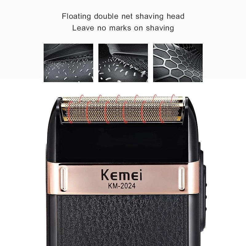 Kemei Electric Shaver For Men Fashionable Men's Leather Shell Waterproof Rechargeable Electric Professional Beard Trimmer Razor