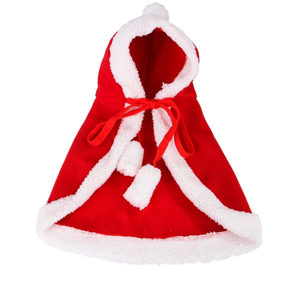Winter Cat Costume Santa Cosplay Funny Transformed Cat Dog Pet Christmas Cape Dress Up Clothes Red Scarf Cloak Props Decoration
